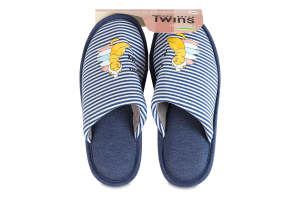 Тапочки закрытые домашние женские полоска с наклейкой PVC Twins Home Style №17276 36-41