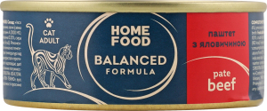 Корм д/дорослих котів Balanced Formula Паштет з яловичиною 85г ж/б Home Food