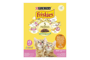 Корм сухий повнораціонний для кошенят з куркою, індичкою, молоком та овочами Junior Friskies к/у 300г
