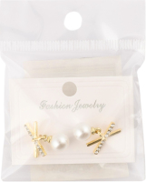 Сережки-гвіздки жовтий метал з камінцями та штучною перлиною в асортименті ZBYK250513212