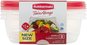 Rubbermaid Take Alongs Bowls 5 Cups Containers + Lids - 3 CT
