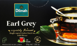 Чай черный цейлонский байховый мелкий со вкусом бергамота Earl Grey Dilmah в/с к/у 20x1.5г