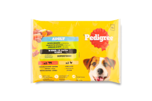 Набір кормів консервованих для дорослих собак з яловичиною та печінкою, з куркою Асорті з овочами Pedigree м/у 4х100г