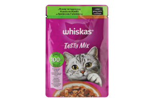Корм консервированный полнорационный для взрослых котов С ягненком и индейкой в соусе TastyMix Whiskas д/п 85г
