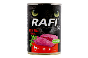 Корм д/котів з телятиною 400г ж/б Рафі