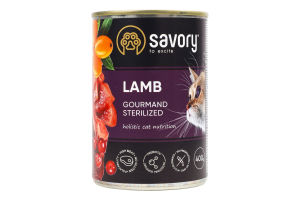 Корм консервированный для стерилизованных кошек Lamb Gourmand Savory ж/б 400г