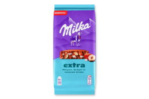 Шоколад молочний з мигдалем, фундуком та шматочками кокосового печива Екстра Milka м/у 130г