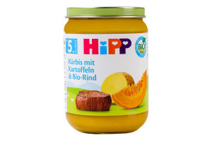 Пюре мясо-овощное для детей от 5мес Тыква и картофель с говядиной Hipp с/б 190г