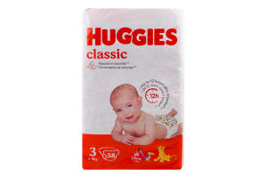 Подгузники детские 4-9кг Classic Huggies 58шт