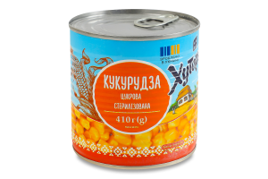 Кукуруза сахарная стерилизованная с сахаром и подсластителем Хуторок ж/б 410г