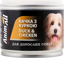 Корм д/дорослих собак Качка з куркою в ніжному желе 195г ж/б AnimAll