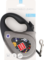 Повідець-рулетка д/собак до 25кг НАСА чорний світловідбиваюча стрічка р.M L5м 8125-0047-01 Ваудог