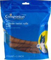 Companion 5'' Porkhide Twist Rolls for Dogs - 20 CT