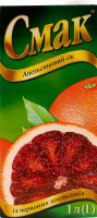 Сок восстановленный неосветленный стерилизованный из красных апельсинов апельсиновый Смак т/п 1л