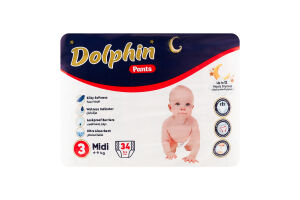 Підгузки-трусики міді 3 4-9кг 34шт Долфін
