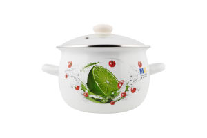 Каструля Лайм біла 4,25л емальована сферична з н/ж обідком та скляною кришкою І61915/2 Ідилія