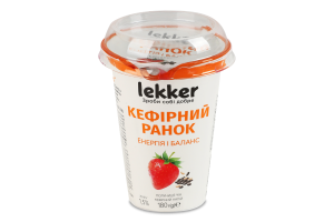 Напиток кефирный 1.5% с фруктовым наполнителем пастеризованным Клубника-чиа Кефирное утро Lekker ст 180г