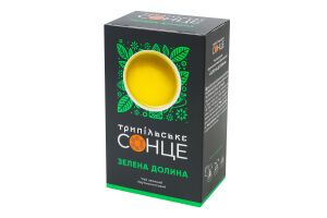 Чай зелений крупнолистовий фасований Зелена долина Трипільське Сонце к/у 80г