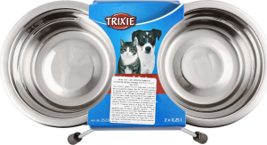 Миска д/котів 2*250мл метал подвійна з шумопоглинаючими кільцями на металевій підставці Тріксі