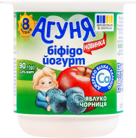 Біфідойогурт 2.8% для дітей від 8міс з наповнювачем фруктовим Яблуко-чорниця Агуня ст 90г