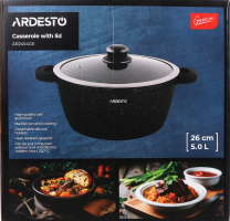 Каструля Gemini Anzio 5л чорний алюміній з скляною кришкою Ardesтo