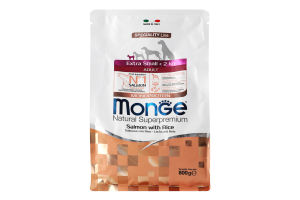 Корм сухой для взрослых собак крошечных пород с лососем и рисом Monoprotein Natural superpremium Monge м/у 0.8кг