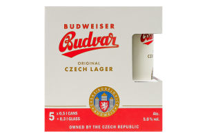 Пиво 5х0.5л 5% світле фільтроване пастеризоване + кухоль 0.3л Budweiser Budvar к/у