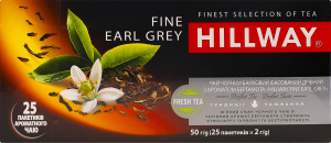 Чай чорний цейлонський байховий дрібний з ароматом бергамоту Fine Earl Grey Hillway в/с к/у 25х2г