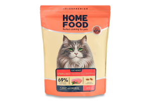 Корм сухий повнораціонний для стерилізованих/кастрованих дорослих котів Індичка та ягоди Home Food д/п 400г