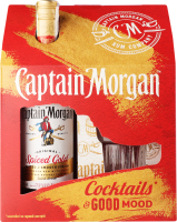 Набор Напиток алкогольный 0.7л 35% на основе карибского рома Spiced Gold + бокал Captain Morgan к/у 2шт