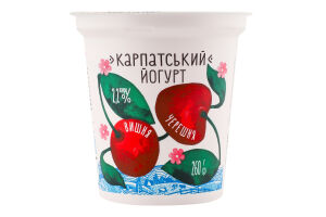 Йогурт 2.2% десертний з наповнювачем Вишня-черешня Карпатський Галичина ст 260г