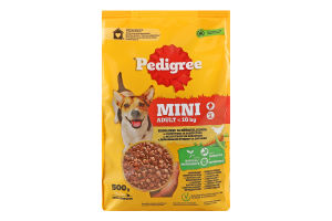 Корм сухий повнораціонний для дорослих собак маленьких порід З домашньою птицею та овочами Mini Pedigree м/у 500г
