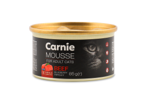 Корм д/дорослих котів Мус з яловичиною чорницею петрушкою та желе 85г ж/б Carnie