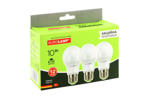 Лампа LED ЕКО A60 10W E27 4000K 3шт Eurolamp