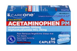 CareOne Extra Strength Acetaminophen PM Pain Reliever/Nighttime Sleep-Aid - 50 CT