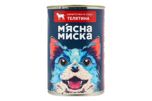 Корм консервований повнораціонний для дорослих собак Телятина Шматочки в соусі М'ясна Миска з/б 415г
