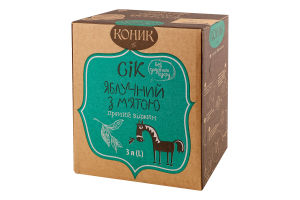 Сік неосвітлений пастеризований яблучний з м'ятою Коник к/у 3л