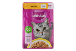 Корм консервированный полнорационный для взрослых котов С курицей в желе Whiskas д/п 85г