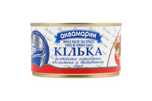 Килька неразобранная обжаренная в томатном соусе Балтийская Аквамарин ж/б 230г