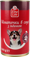 Корм консервированный полнорационный для взрослых собак Кусочки в соусе с индейкой Fine Life ж/б 1.24кг
