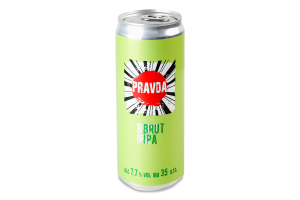 Пиво 0.33л 7.7% світле нефільтроване непастеризоване Brut IPA Pravda з/б