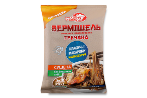 Вермішель швидкого приготування гречана з смаком Курка з грибами негостра 75г Скороварка