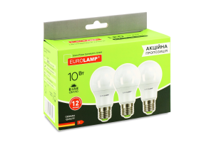 Лампа LED ЕКО A60 10W E27 4000K 3шт Eurolamp