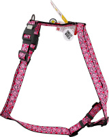 Шлея д/собак Смайли на рожевому з QR паспортом анатомічна H-образна нейлон пластиковий фастекс р.L 25мм A51-85см B60-85см WauDog