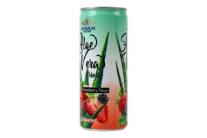Напій безалкогольний соковий негазований з ароматом полуниці Aloe vera Bisan Drinks з/б 250мл