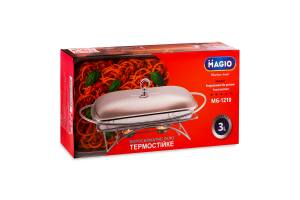 Марміт 3л боросилікатне термостійке скло прямокутний з кришкою н/ж+2свічки Magio