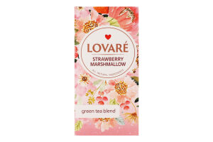 Чай зелений байховий дрібний з ягодами та пелюстками квітів та ароматом суниці Strawberry marshmallow Lovare к/у 24х1.5г