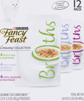 Purina Fancy Feast Creamy Collection Broths Gourmet Cat Complement Pouches Variety Pack - 12 CT