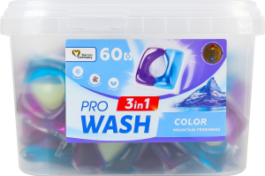 Засіб для прання у вигляді капсул 3в1 Гірська свіжість Pro Wash 60х15г