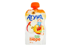 Пюре фруктовое для детей от 6мес гомогенизированное стерилизованное Яблоко-персик Агуня д/п 90г